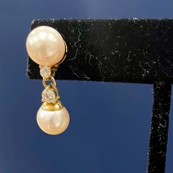 CULTURED SALTWATER PEARL AND DIAMOND EARRINGS 18K - Picture 3 of 12